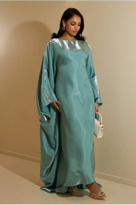 Abaya turquoise à manches chauves-souris satinée