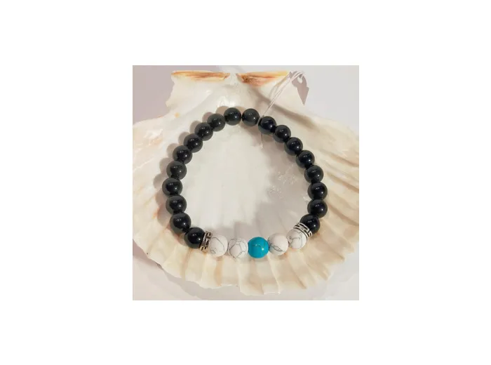 Agate noire, howlite, turquoise