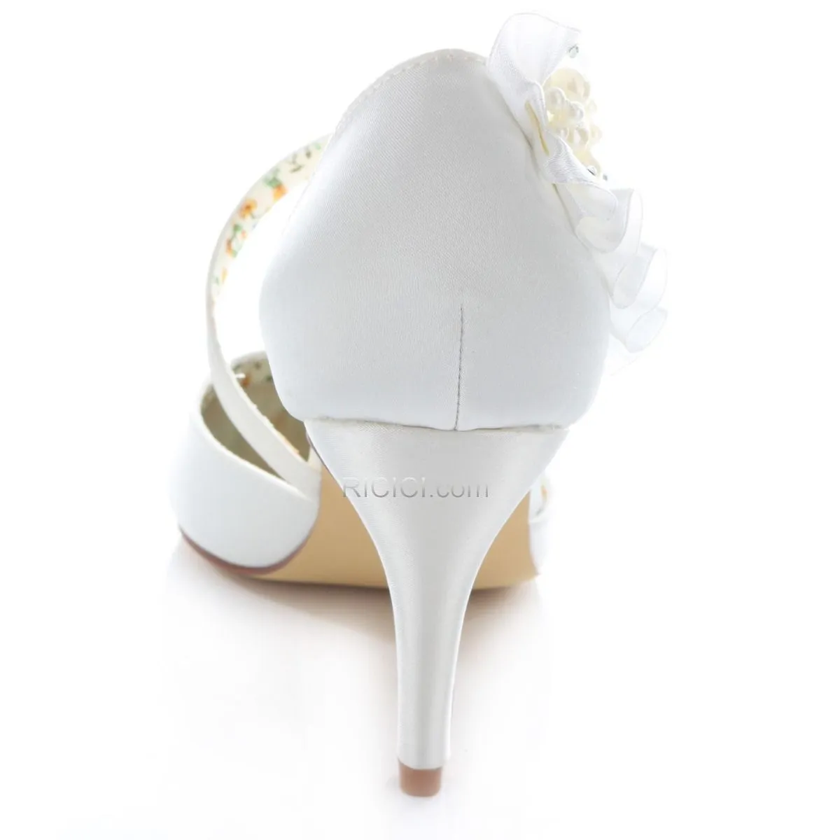 Aiguilles Talons Sandales Mariée Demoiselle D'honneur Blanche Satin Chaussure Femme Volantée Perle Mary Jane 8 cm / 3 inch 