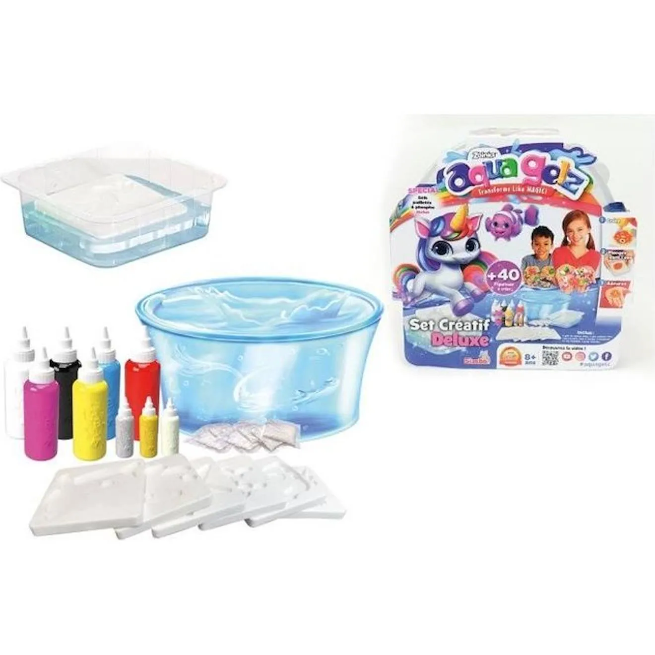 Aqua Gelz Deluxe - SMOBY - Set créatif de figurine 3D en gel - Kit facile à ranger et transporter bleu - Smoby