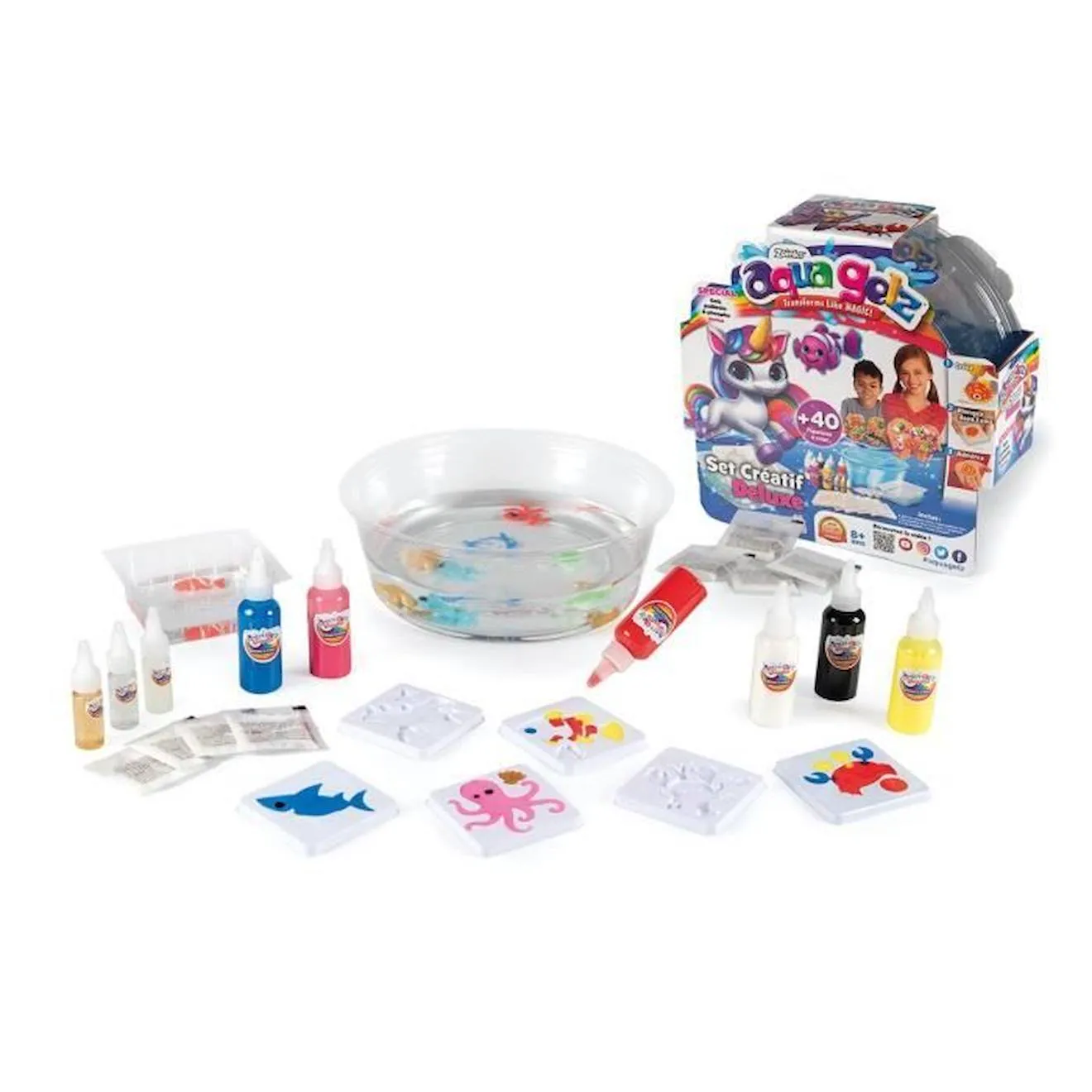 Aqua Gelz Deluxe - SMOBY - Set créatif de figurine 3D en gel - Kit facile à ranger et transporter bleu - Smoby