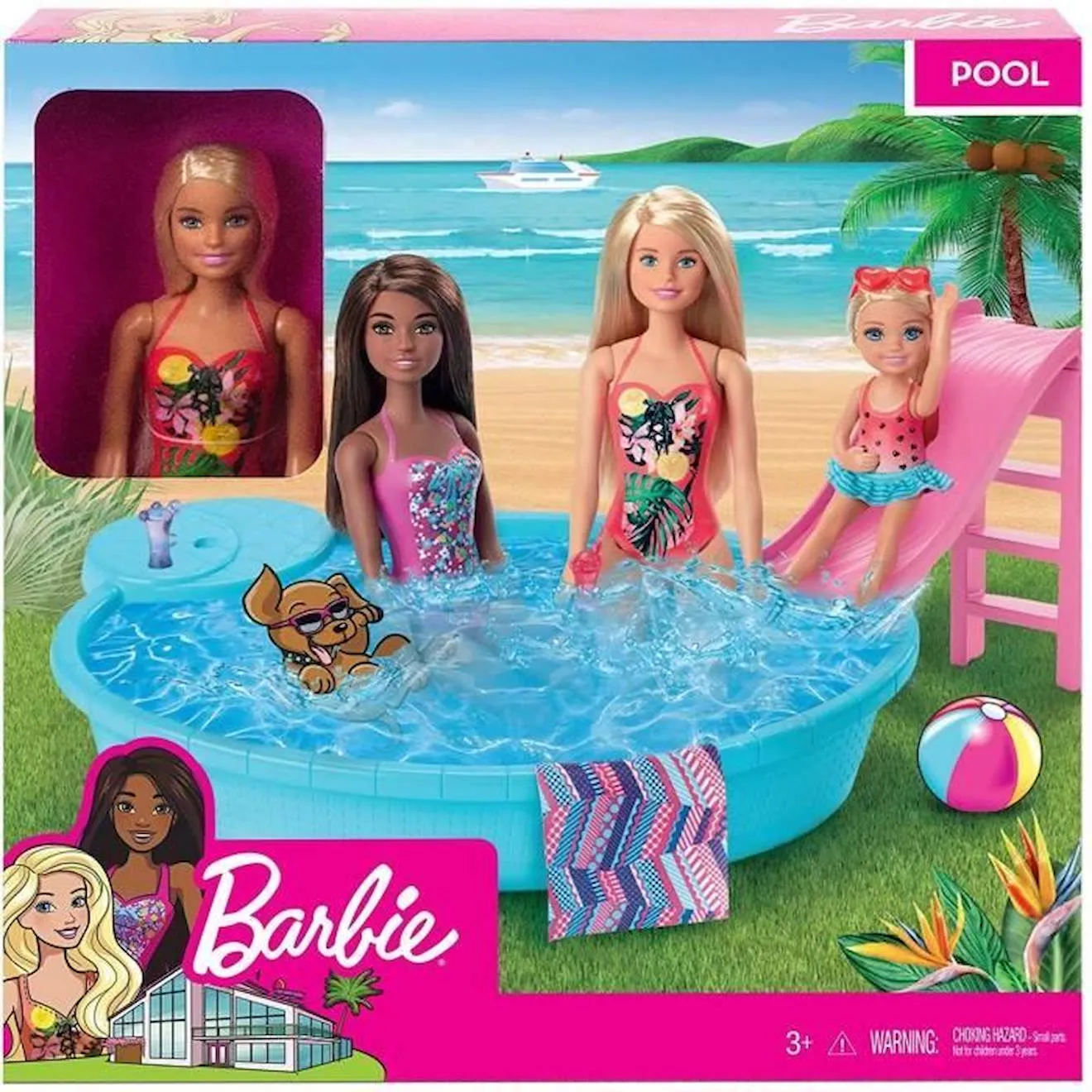 Barbie - Barbie et Sa Piscine - Coffret Poupée Mannequin - 3 ans et + GHL91 bleu - Barbie