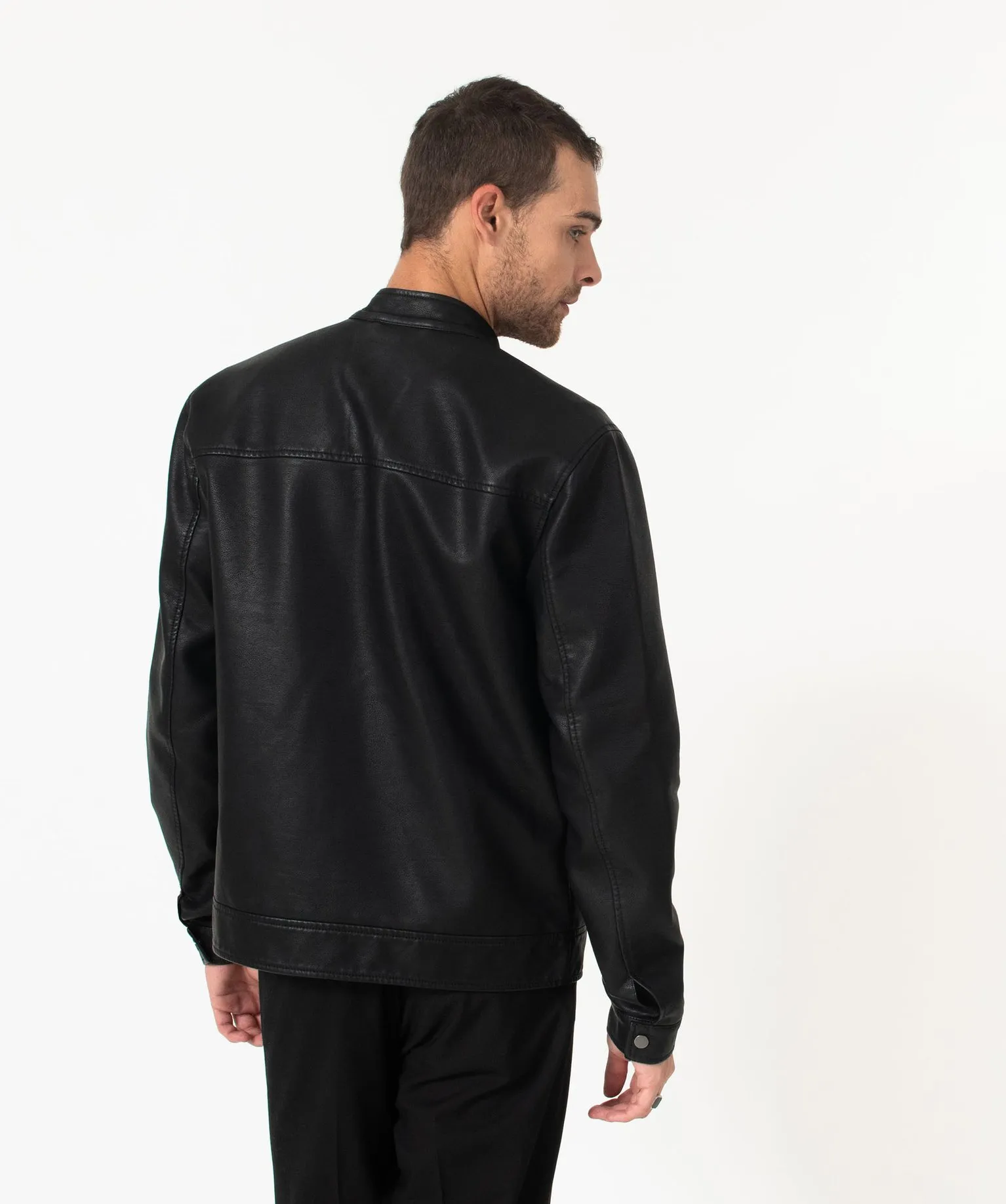 Blouson homme biker en cuir imitation noir