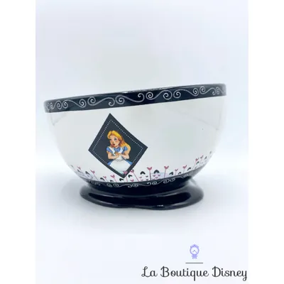 Bol Alice au pays des Merveilles penché Disneyland Paris mug Disney cartes noir blanc travers