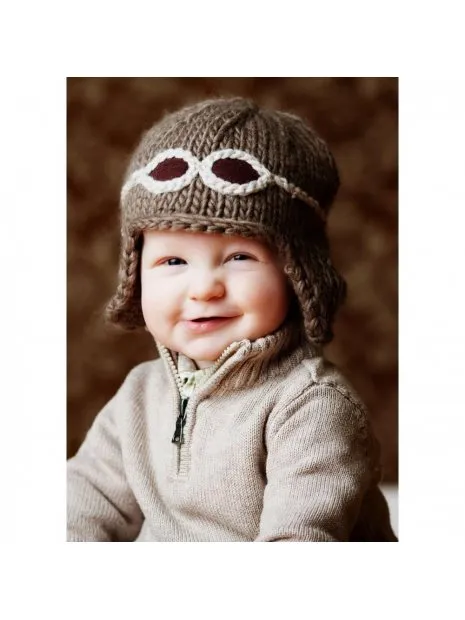 Bonnet bébé aviateur vintage avec lunettes (12/24 mois)