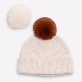 Bonnet cachemire beige pompon