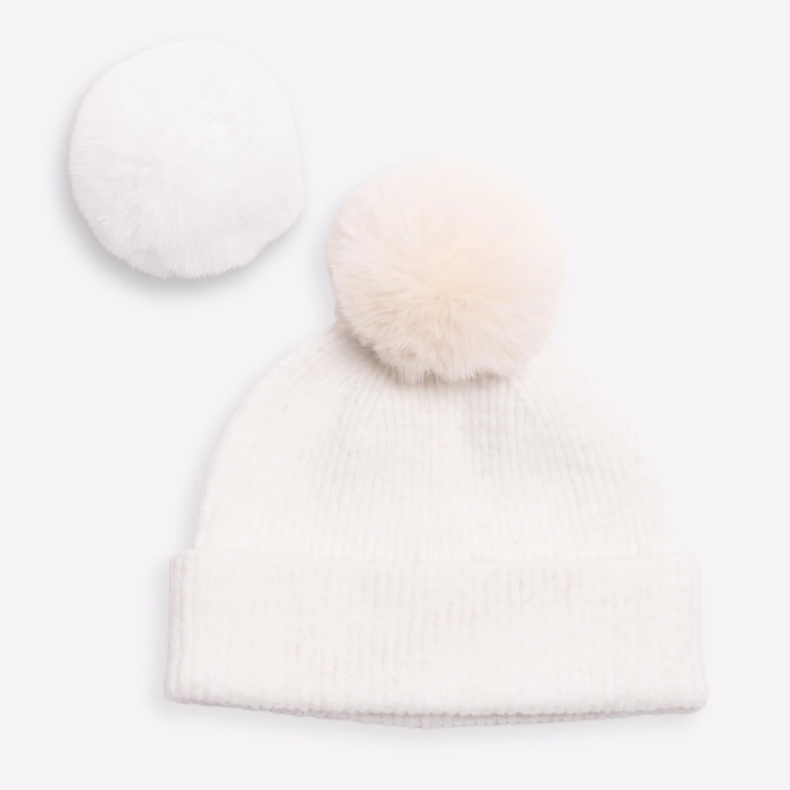 Bonnet cachemire blanc pompon