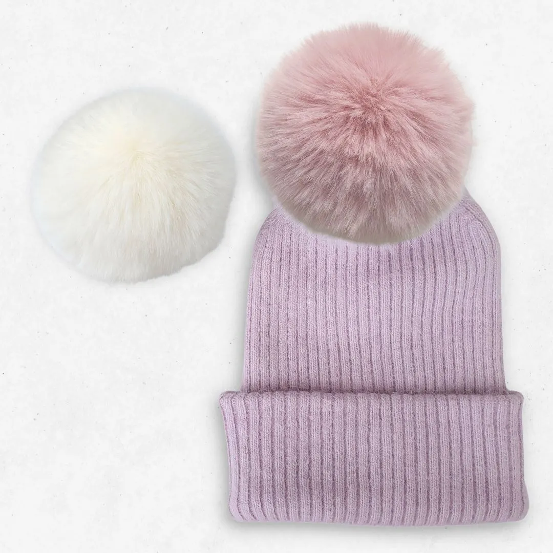 Bonnet cachemire mauve clair pompon | ultra chaud