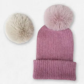 Bonnet cachemire rose pompon | ultra chaud