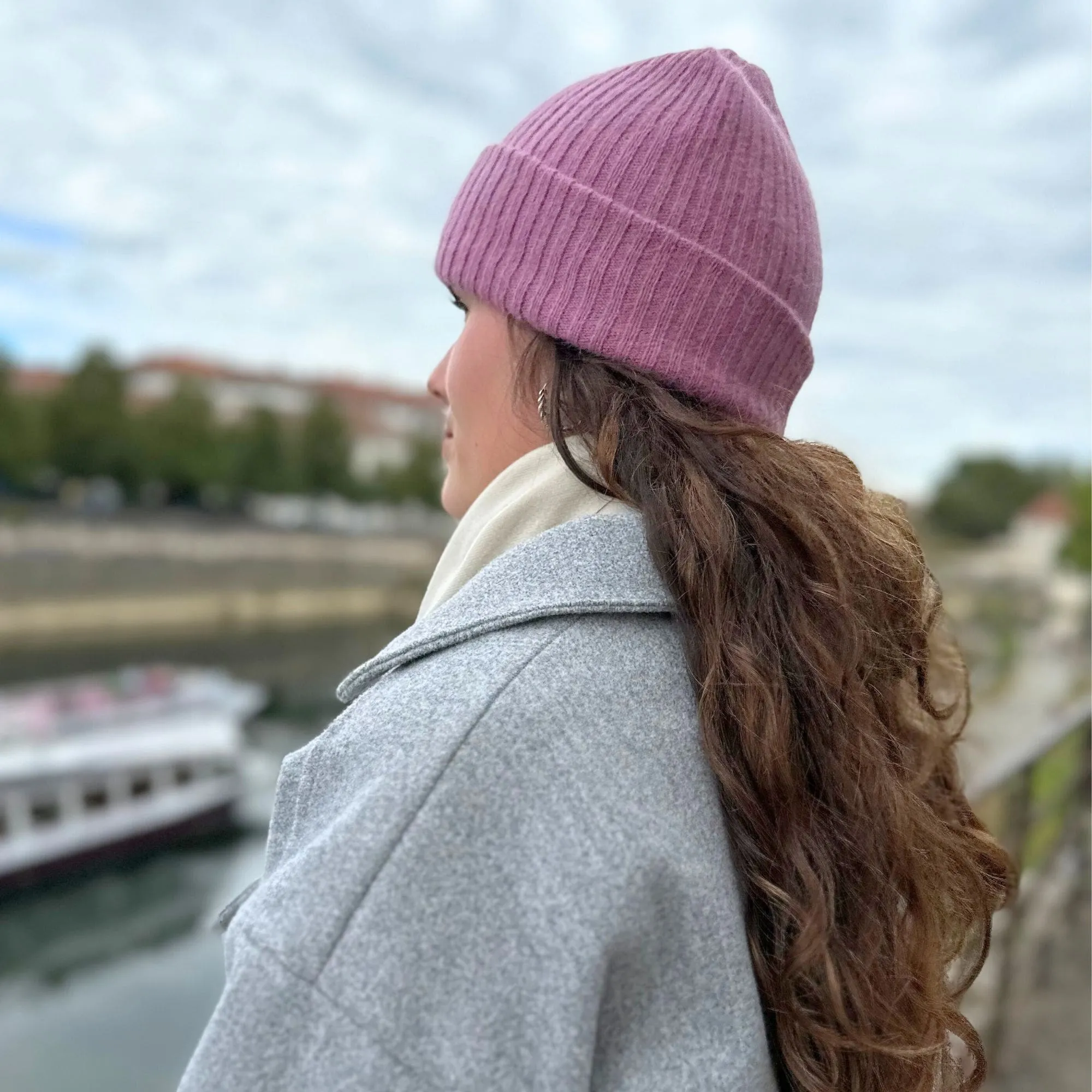 Bonnet cachemire rose pompon | ultra chaud