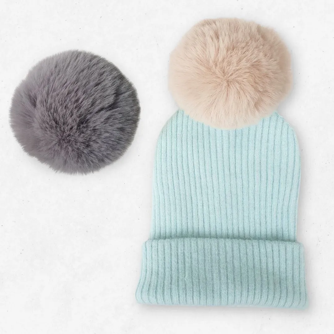 Bonnet cachemire turquoise pompon | ultra chaud