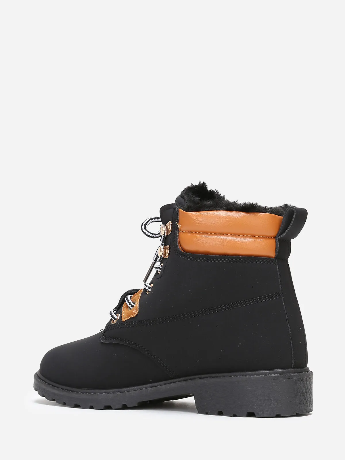 Bottines style rangers fourrées- Noir / Camel