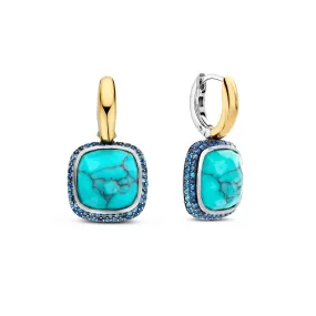 Boucles D\'Oreilles Ti Sento - 7968TQ  Argent Doré Pierre Veinée Turquoise Carré Et Oxydes De Zirconium Ble