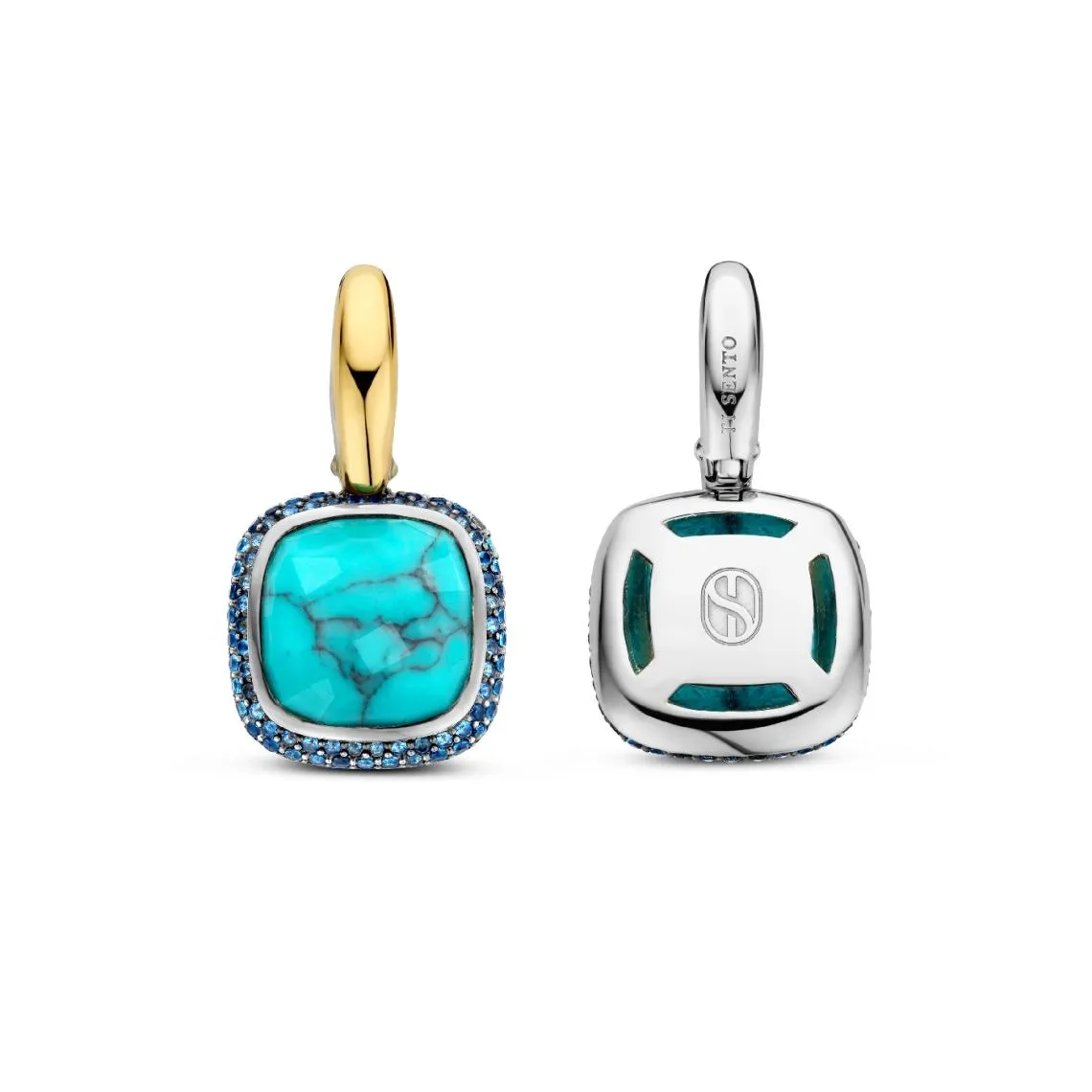 Boucles D\'Oreilles Ti Sento - 7968TQ  Argent Doré Pierre Veinée Turquoise Carré Et Oxydes De Zirconium Ble