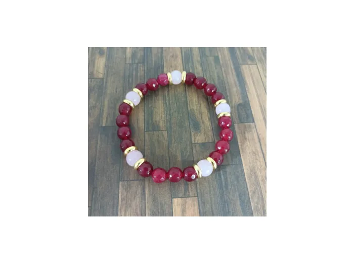 Bracelet agate rouge facetté/quartz rose/doré