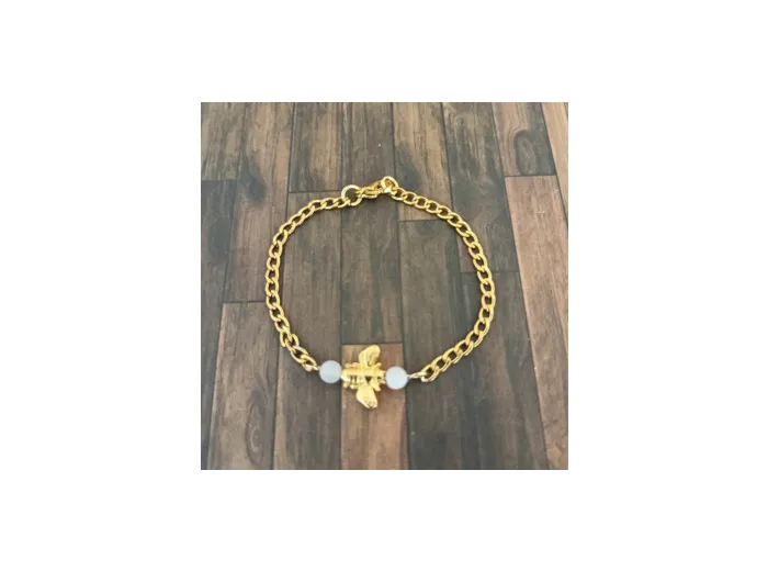 Bracelet enfant abeille/quartz rose/doré