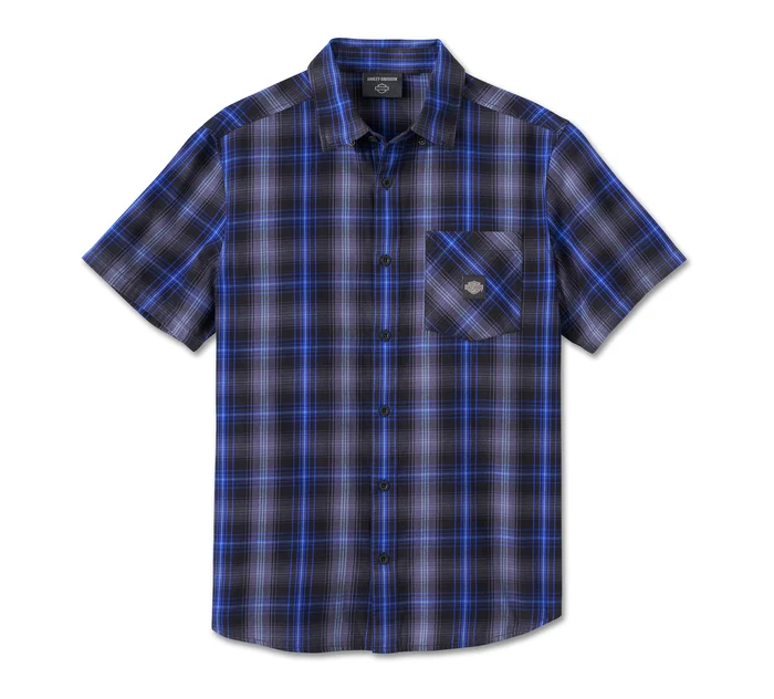 Chemise essentielle à manches courtes pour hommes - À carreaux – Harley Black et Ombre Blue • Harley-Davidson La Rochelle