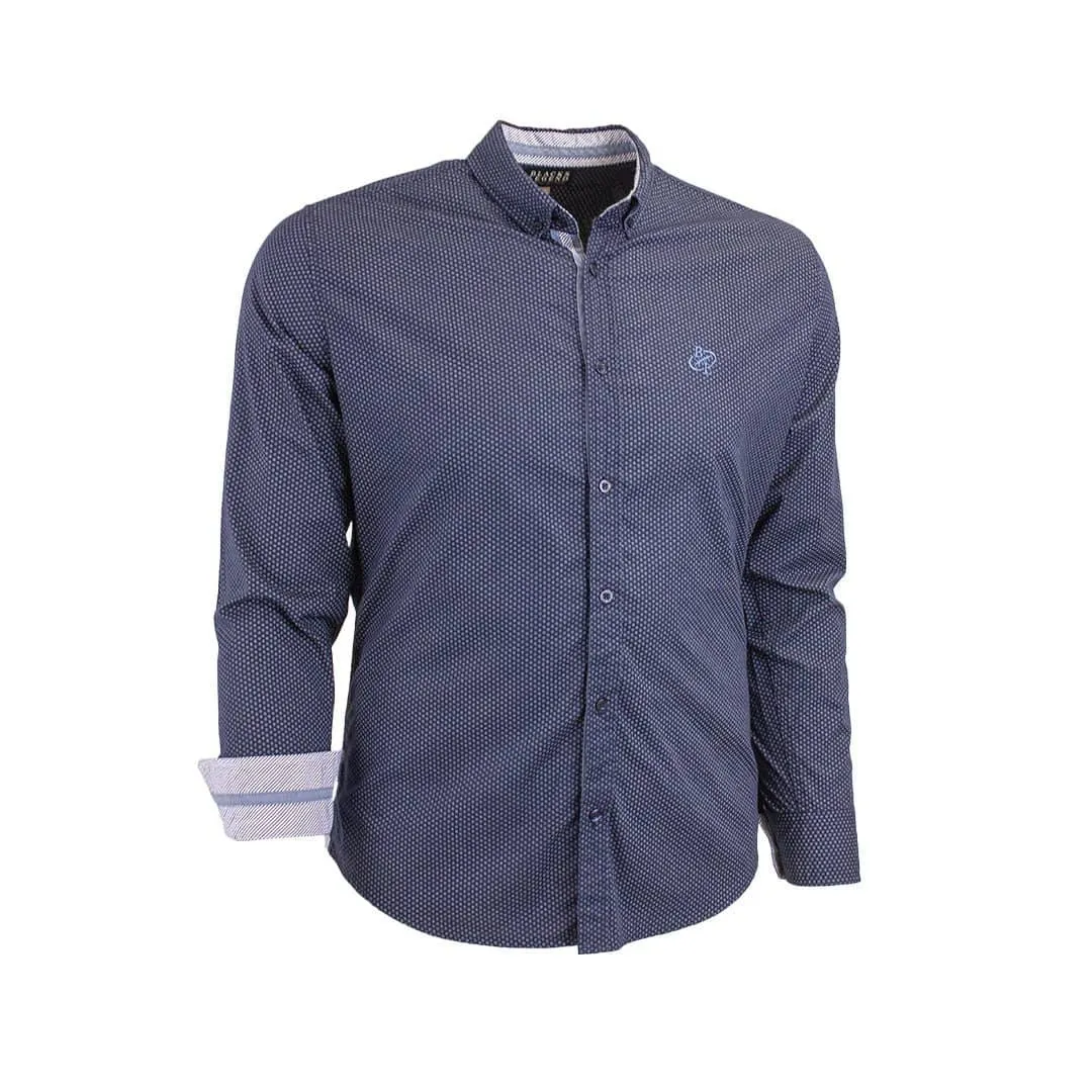 Chemise ml bleu marine imprimé géométrique