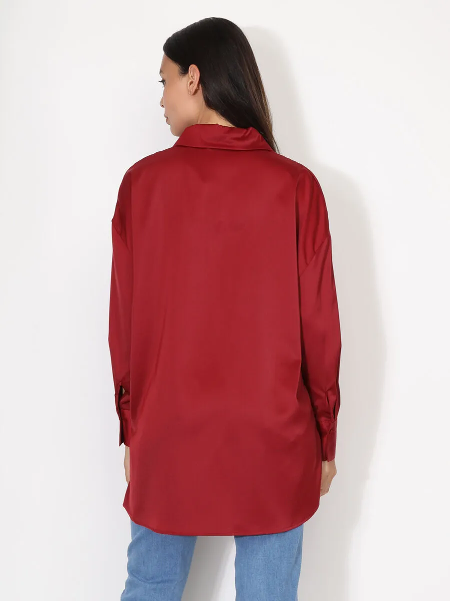 Chemise satinée oversize à fentes- Bordeaux