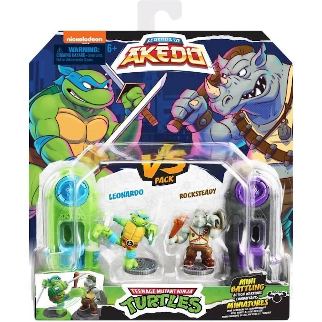 Coffret Tortues Ninja Leonardo vs Kraang - Akedo - Moose Toys - Armes uniques - 4 coffrets duel à collectionner bleu - 