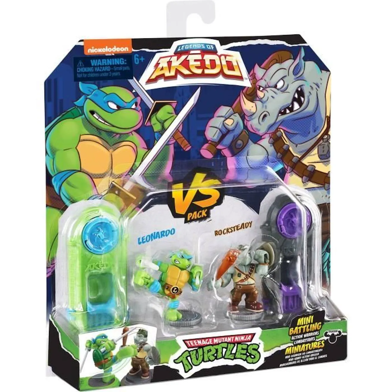 Coffret Tortues Ninja Leonardo vs Kraang - Akedo - Moose Toys - Armes uniques - 4 coffrets duel à collectionner bleu - 