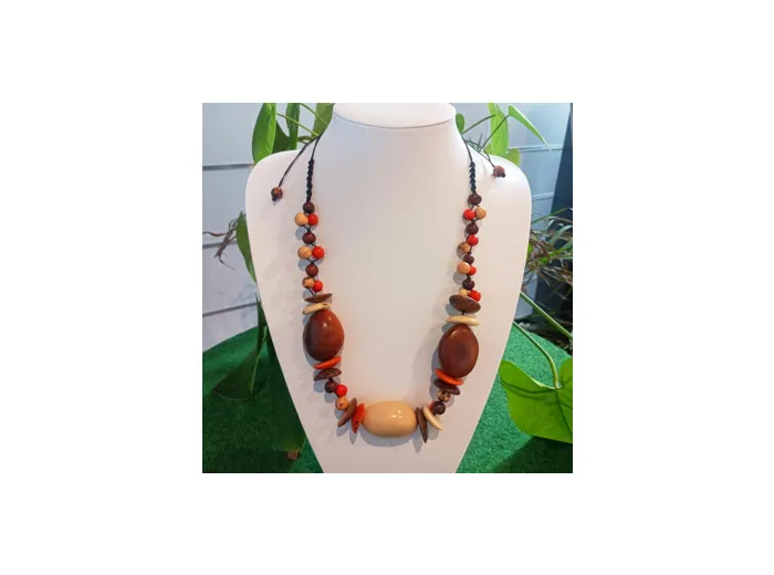 Collier kumba marron-beige-orange en ivoire végétal