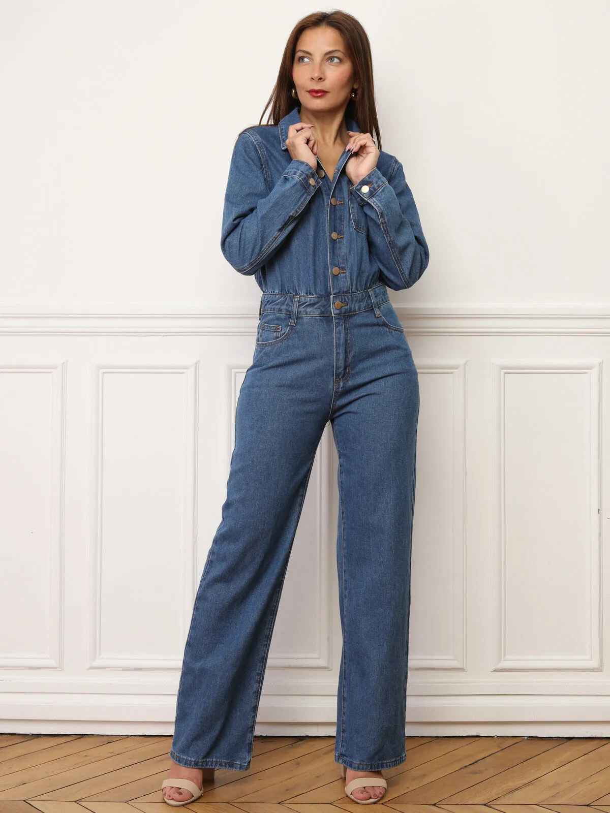 Combinaison style utilitaire en denim- Bleu foncé