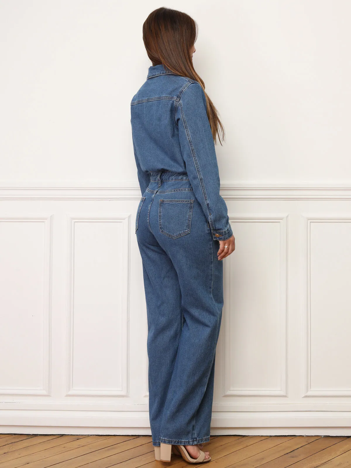 Combinaison style utilitaire en denim- Bleu foncé