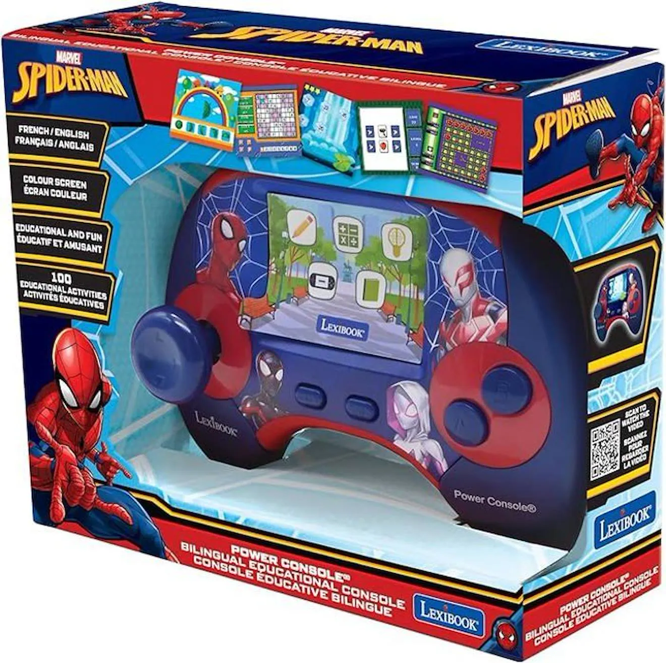 Console éducative bilingue Spider-Man avec écran LCD FR-EN bleu - Lexibook