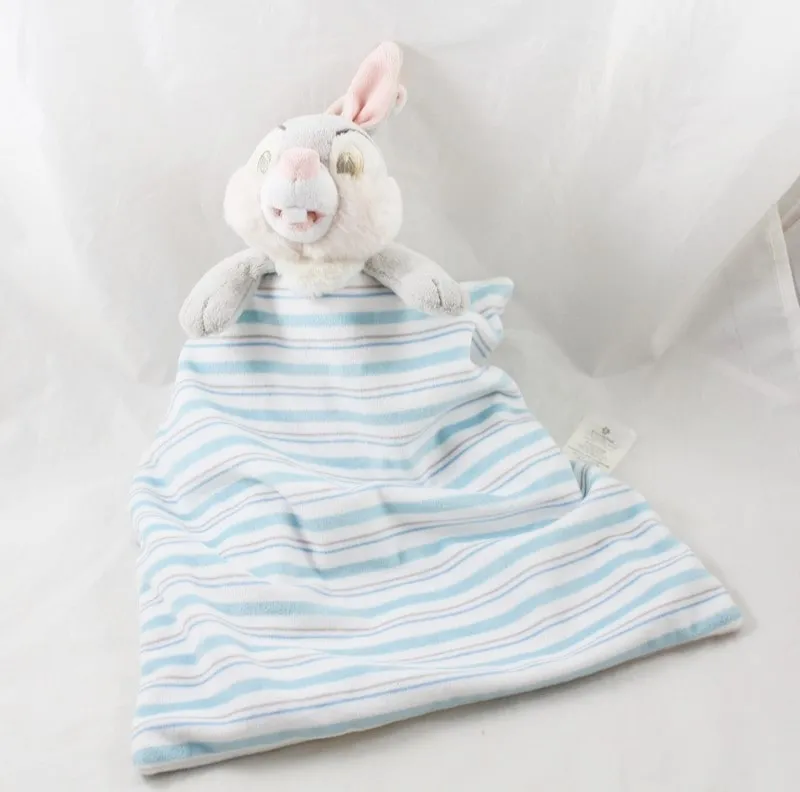 Doudou lapin Pan Pan DISNEY STORE layette bleu blanc rayé couvertur...