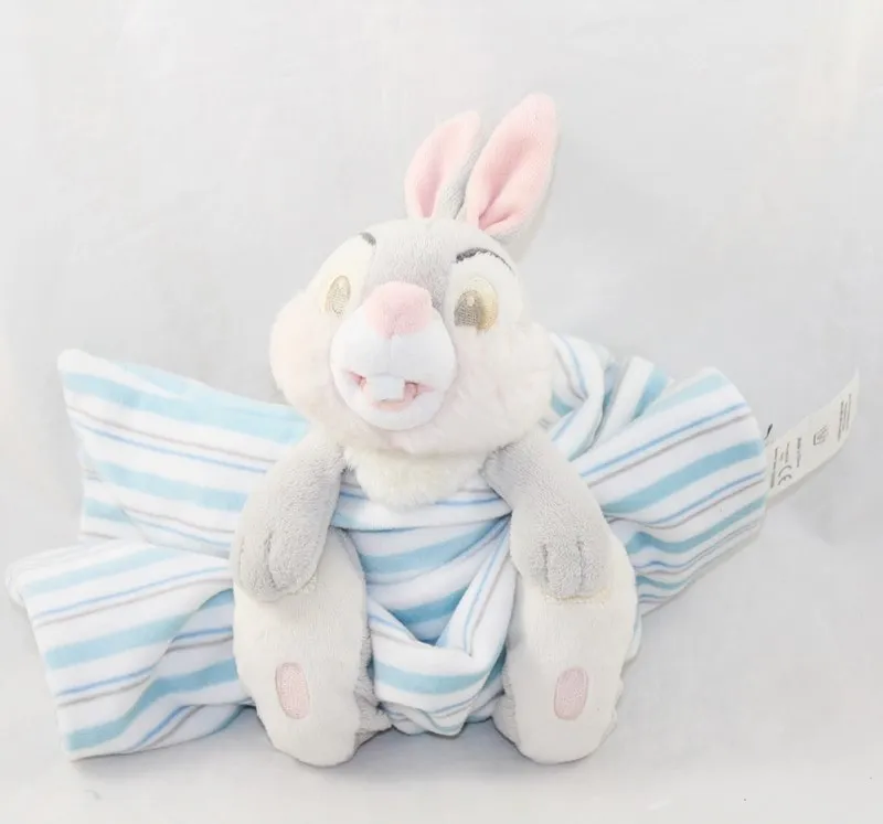 Doudou lapin Pan Pan DISNEY STORE layette bleu blanc rayé couvertur...