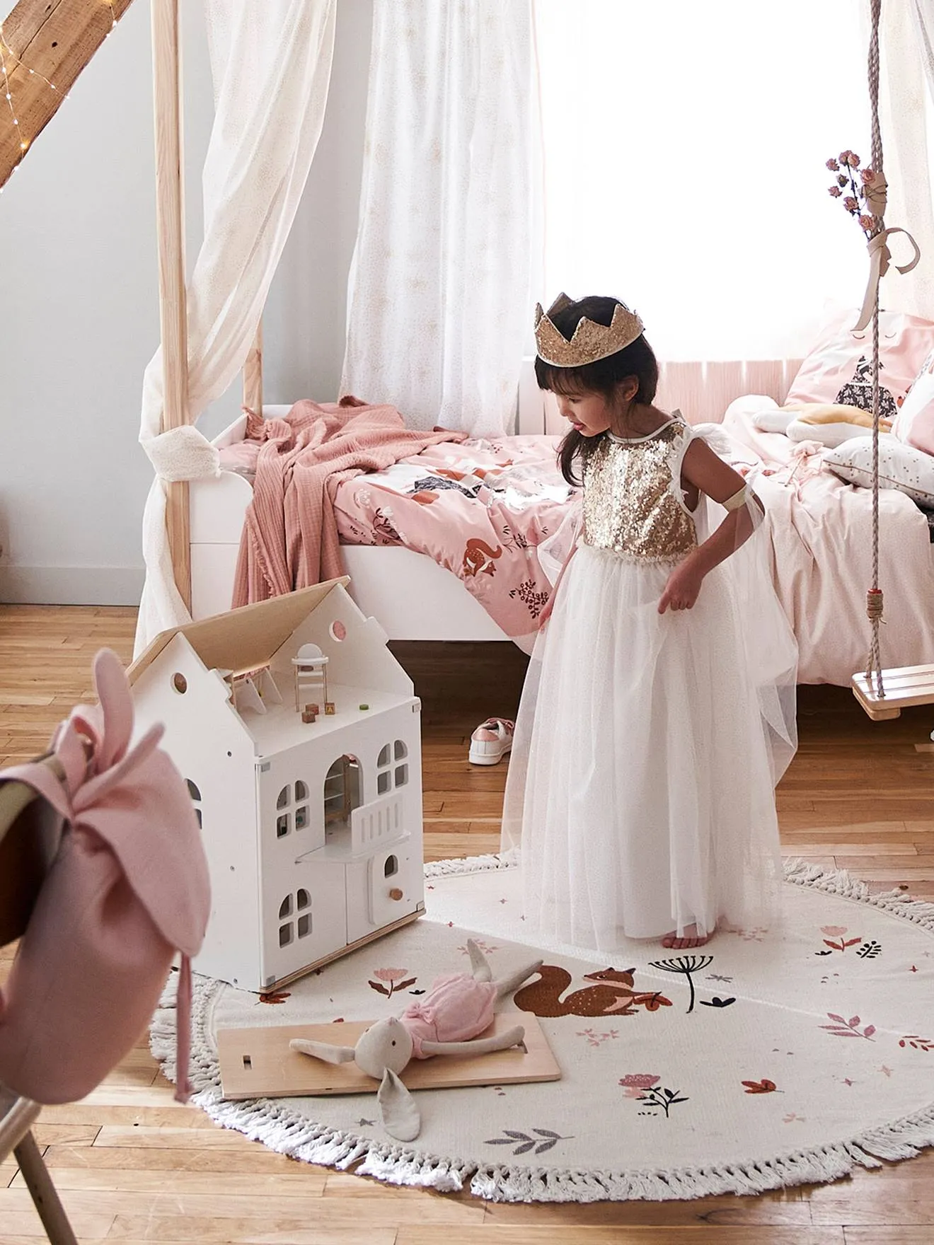 Déguisement de princesse avec voile et couronne rose - Vertbaudet