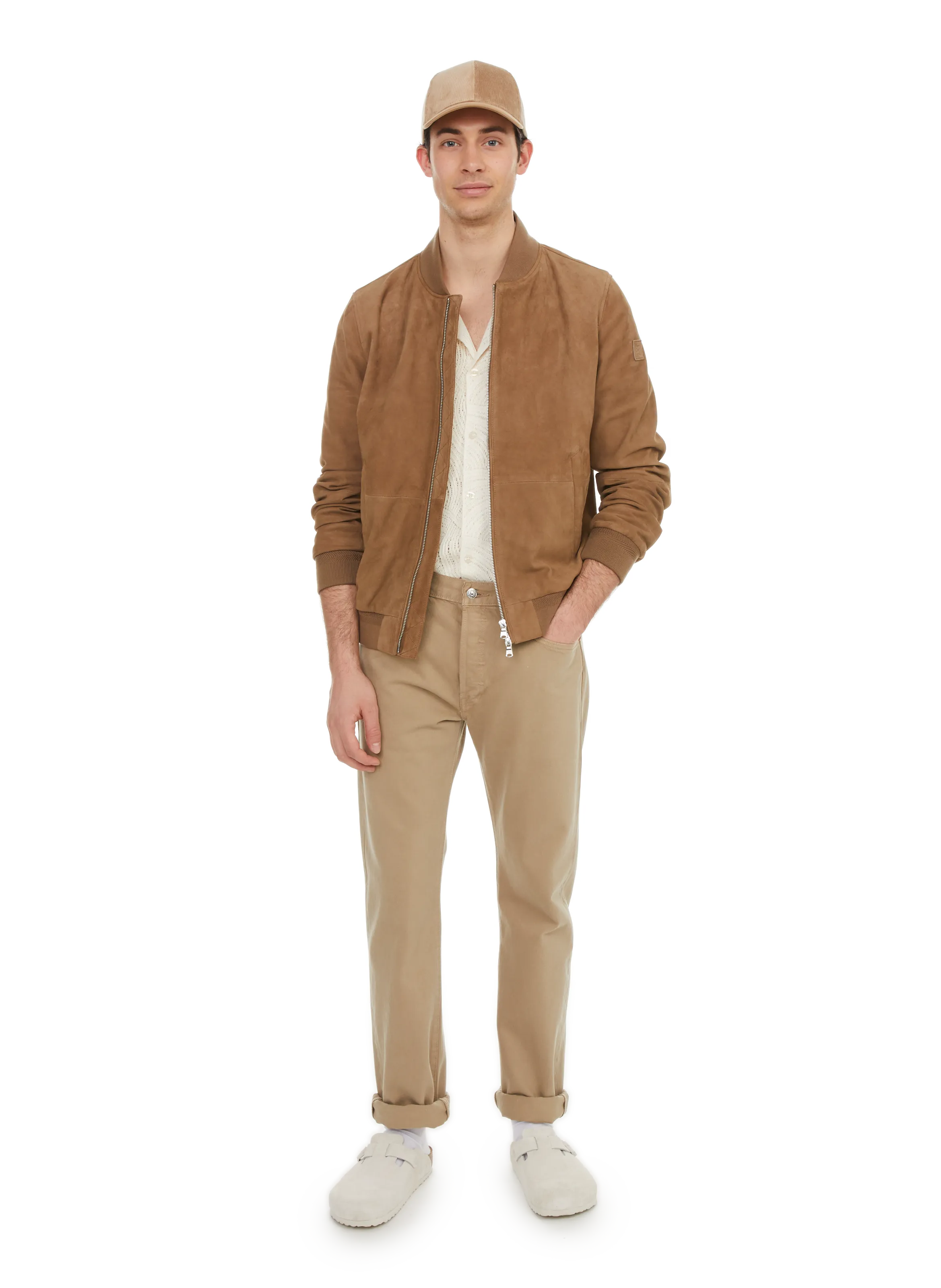 EDEN PARK  Bomber en cuir - Beige