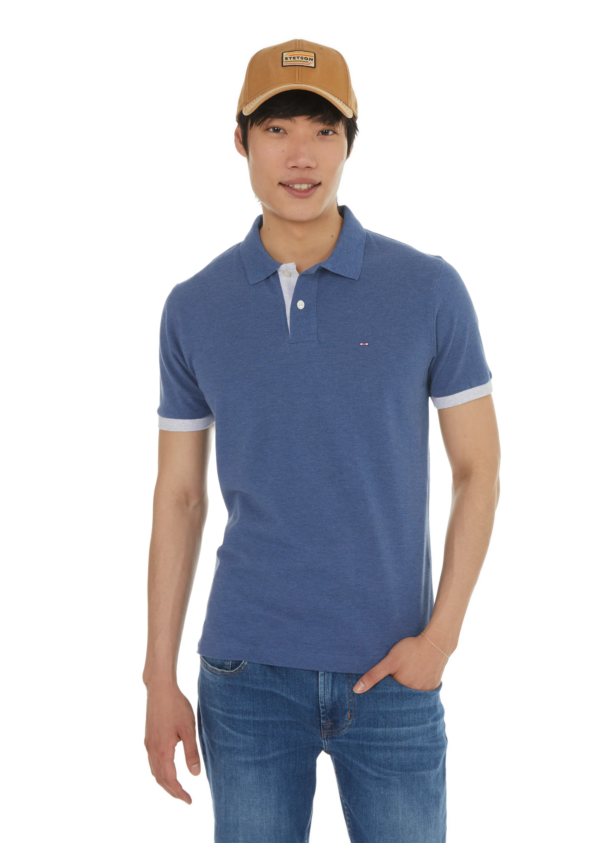 EDEN PARK  Polo bicolore en coton - Bleu