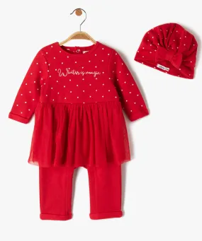 Ensemble bébé fille 2 pièces spécial Noël : combinaison + bonnet rouge