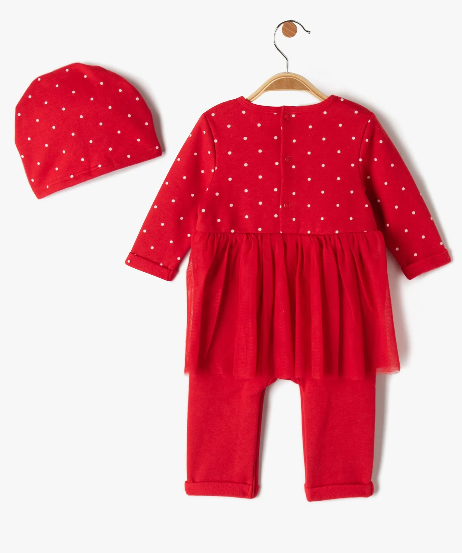 Ensemble bébé fille 2 pièces spécial Noël : combinaison + bonnet rouge