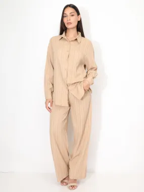 Ensemble chemise et pantalon plissés- Taupe