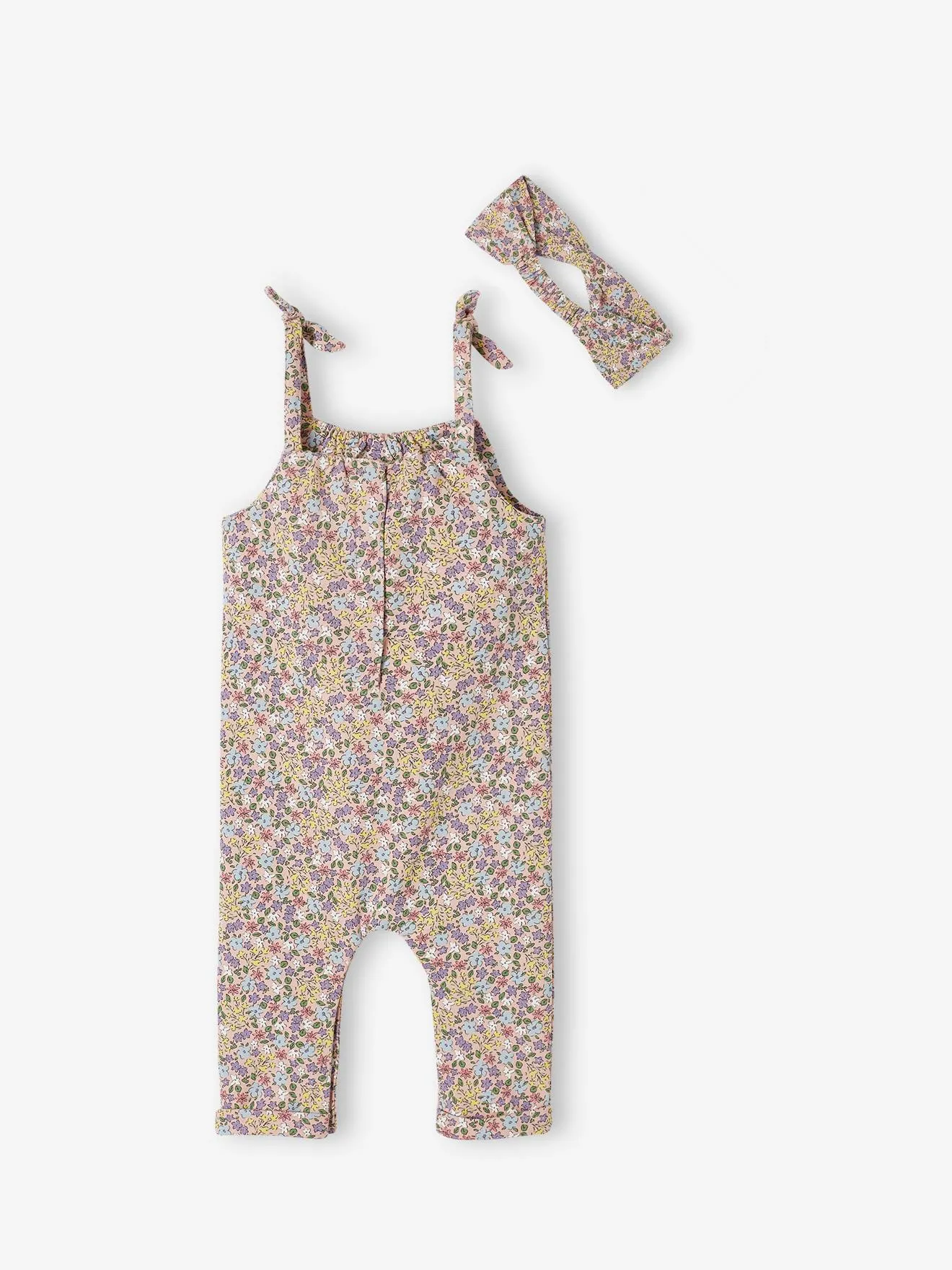 Ensemble combinaison et bandeau bébé fille en molleton blanc imprimé - Vertbaudet