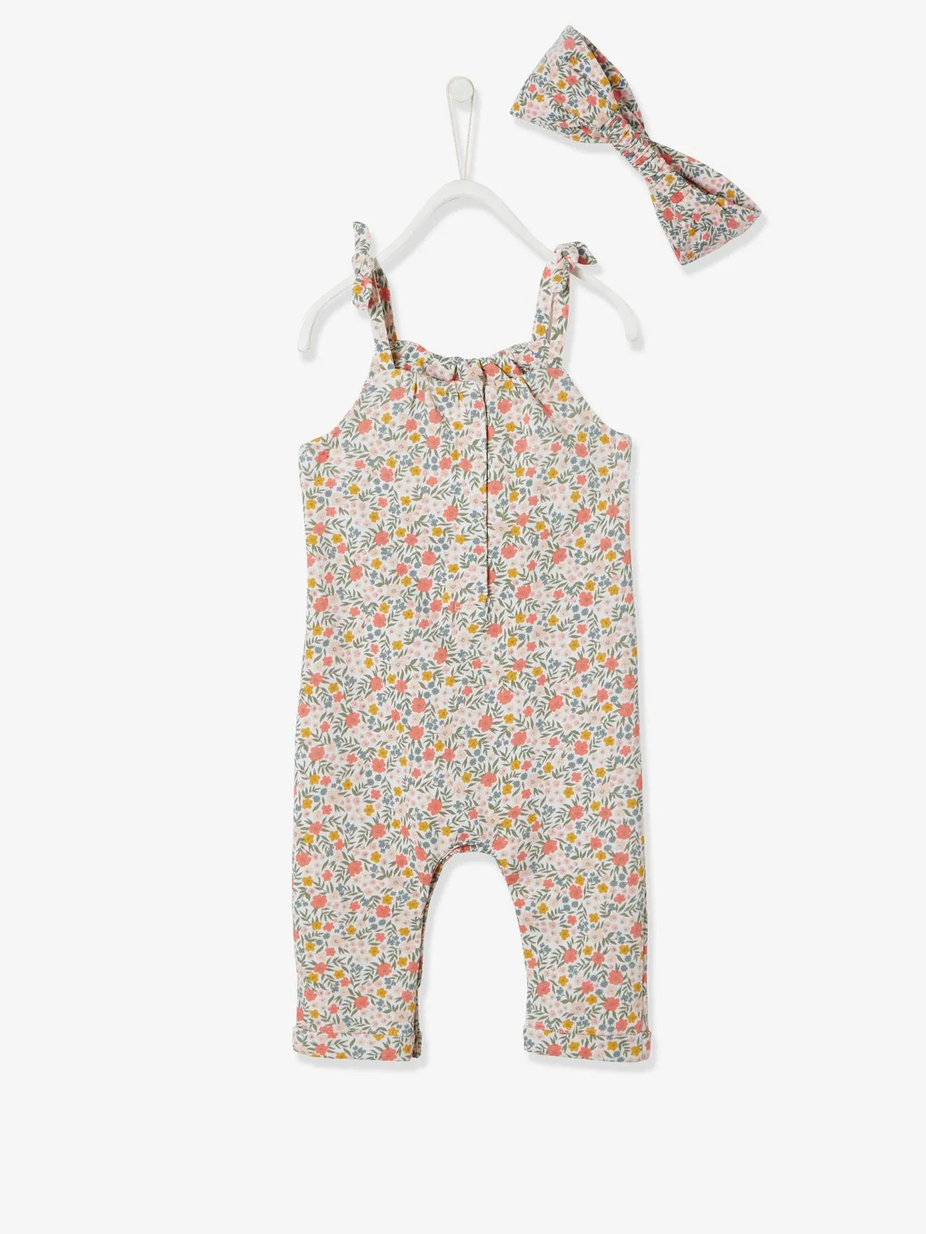 Ensemble combinaison et bandeau bébé fille en molleton blanc imprimé - Vertbaudet