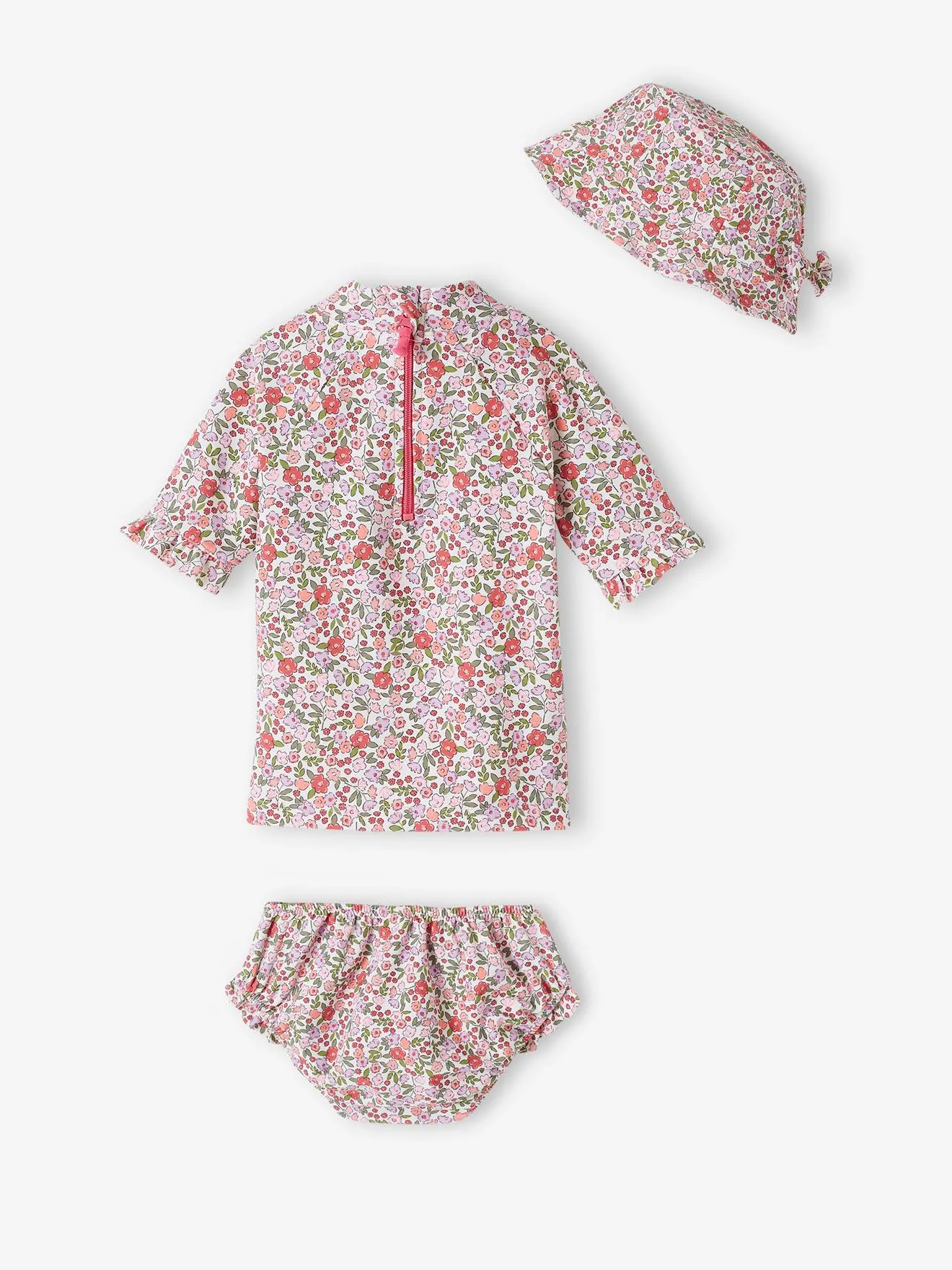 Ensemble de bain T-shirt anti UV + culotte + bob bébé fille rose - Vertbaudet