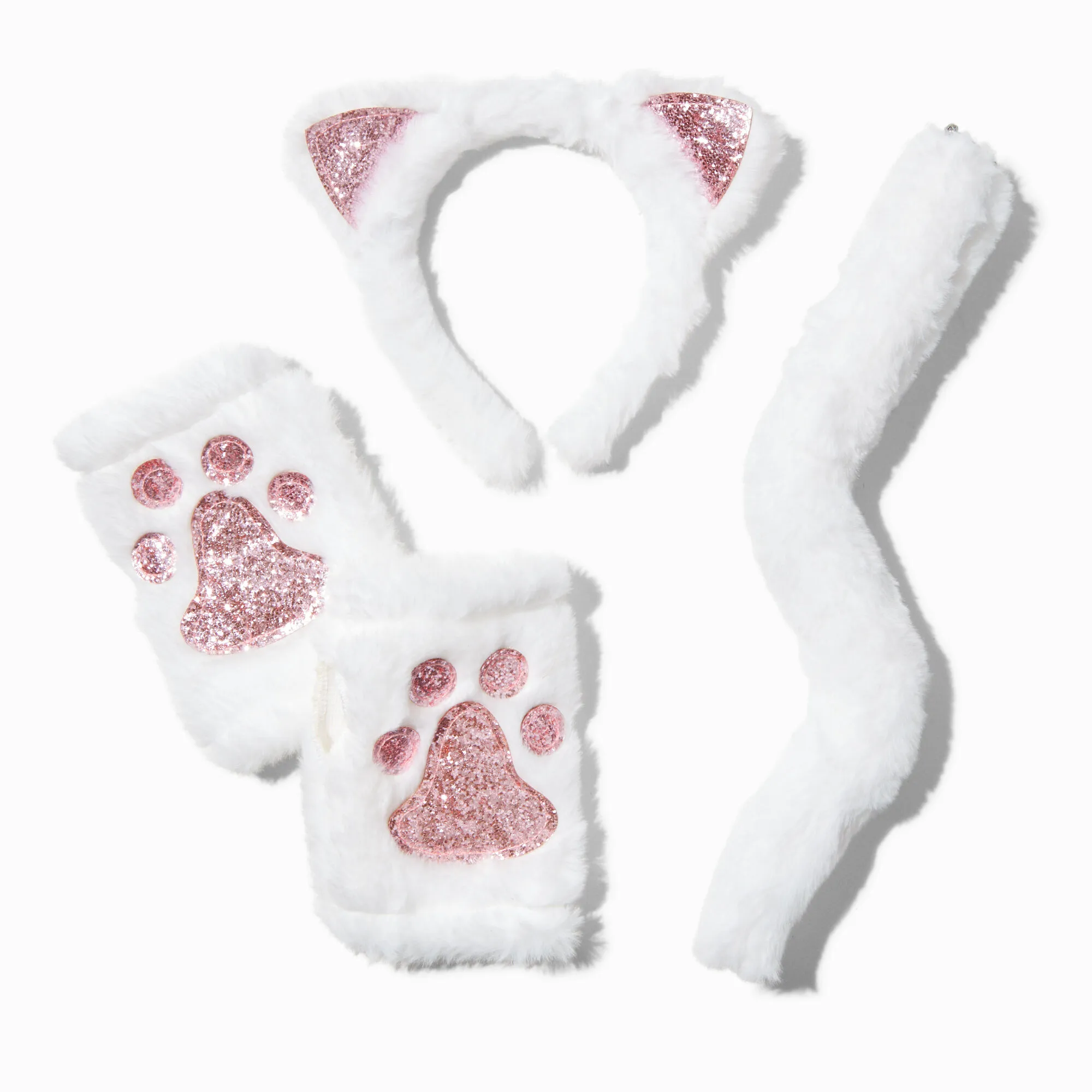 Ensemble de déguisement en peluche chat blanc - Lot de 3