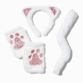 Ensemble de déguisement en peluche chat blanc - Lot de 3