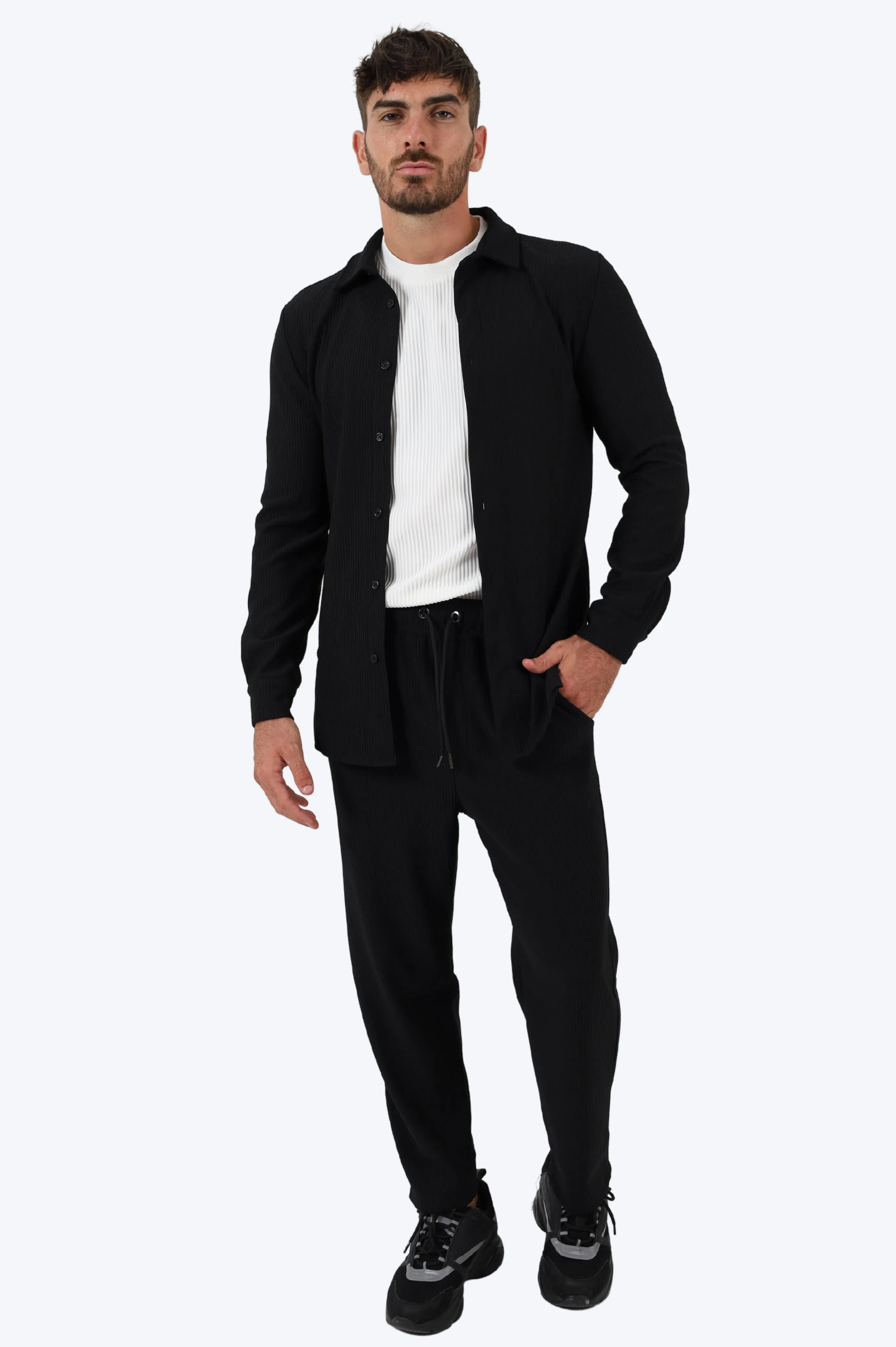 ENSEMBLE PLISS CHEMISE ET PANTALON - NOIR