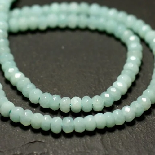 Fil 39cm 140pc env - perles pierre - amazonite rondelles facettées 4mm bleu vert turquoise