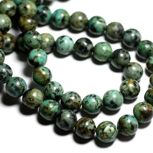 Fil 39cm 31pc env - perles de pierre - turquoise d'afrique boules 12mm