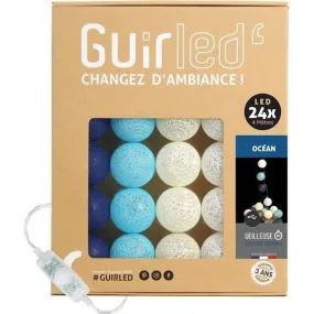 Guirlande lumineuse boules coton LED USB - Veilleuse bébé 2h - 3 intensités - 24 boules 2,4m - Océan bleu - Guirled