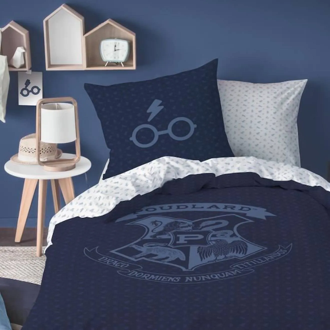 Housse de couette et taie d'oreiller Harry Potter - Middle - 100% coton - 140x200 cm - Bleu bleu - Warner Bros