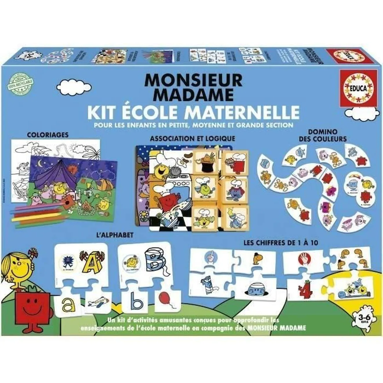 Jeu d'apprentissage - EDUCA - Monsieur Madame - Kit École Maternelle bleu - Educa