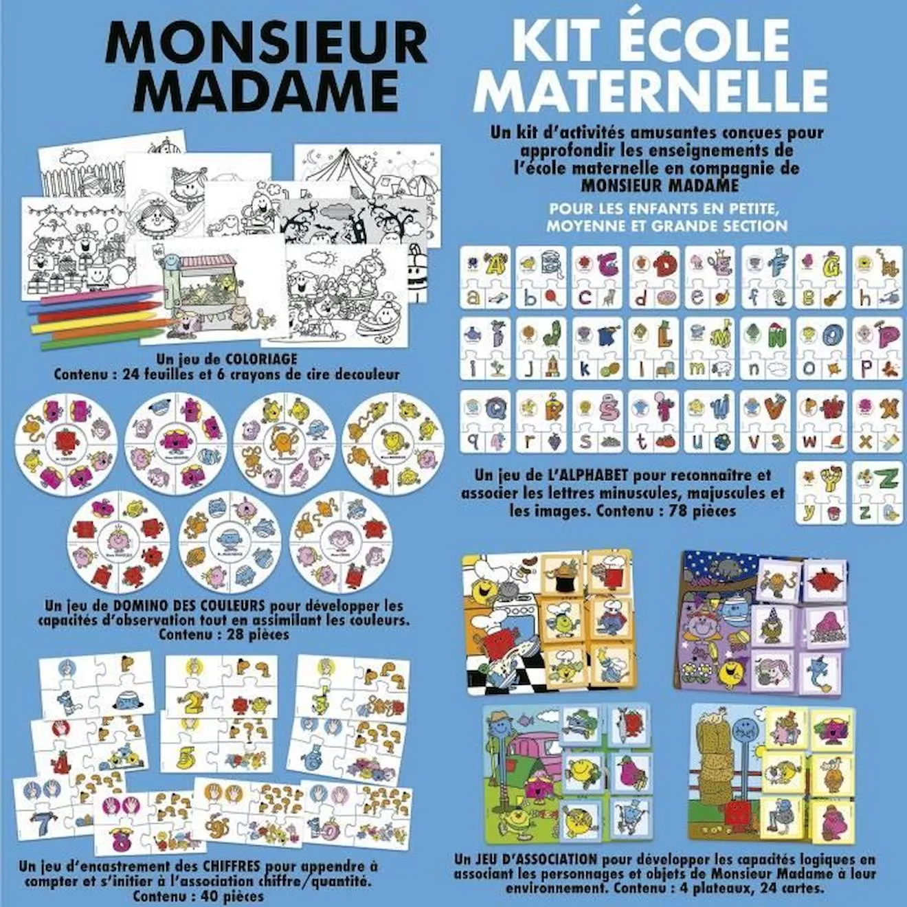 Jeu d'apprentissage - EDUCA - Monsieur Madame - Kit École Maternelle bleu - Educa