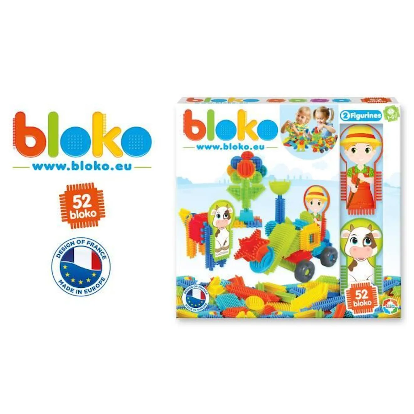 Jeu d'assemblage - BLOKO - Coffret de 50 BLOKO et 2 figurines Ferme - Dès 12 mois bleu - 